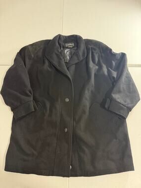 Karizma Women’s Black Wool Blend Coat Size 14 Button Front Long